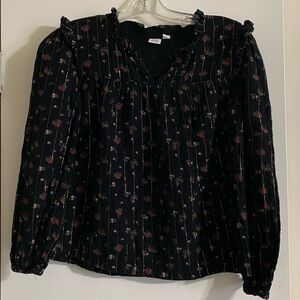 GAP kids Black Floral Blouse with Ruffle Details with gold lines